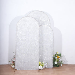 Elevate Your Event Decor with Silver Metallic Fringe Chiara Wedding Arch Covers