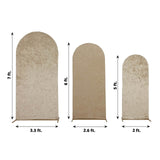 Set of 3 Beige Crushed Velvet Chiara Backdrop Stand Covers For Round Top Wedding