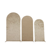 Set of 3 Beige Crushed Velvet Chiara Backdrop Stand Covers For Round Top Wedding
