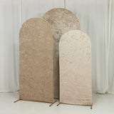 Set of 3 Beige Crushed Velvet Chiara Backdrop Stand Covers For Round Top Wedding
