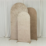 Set of 3 Beige Crushed Velvet Chiara Backdrop Stand Covers For Round Top Wedding