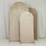 Set of 3 Beige Crushed Velvet Chiara Backdrop Stand Covers For Round Top Wedding