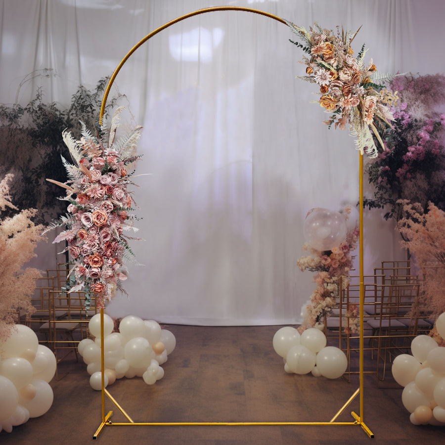 8ft Gold Metal Wedding Arch Chiara Backdrop Stand Floral Display Frame With Round Top