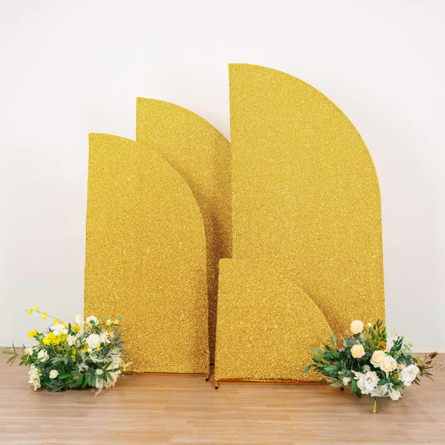Set of 4 Gold Chiara Wedding Arch Covers Shimmer Tinsel Finish, Fitted Covers For Half Moon