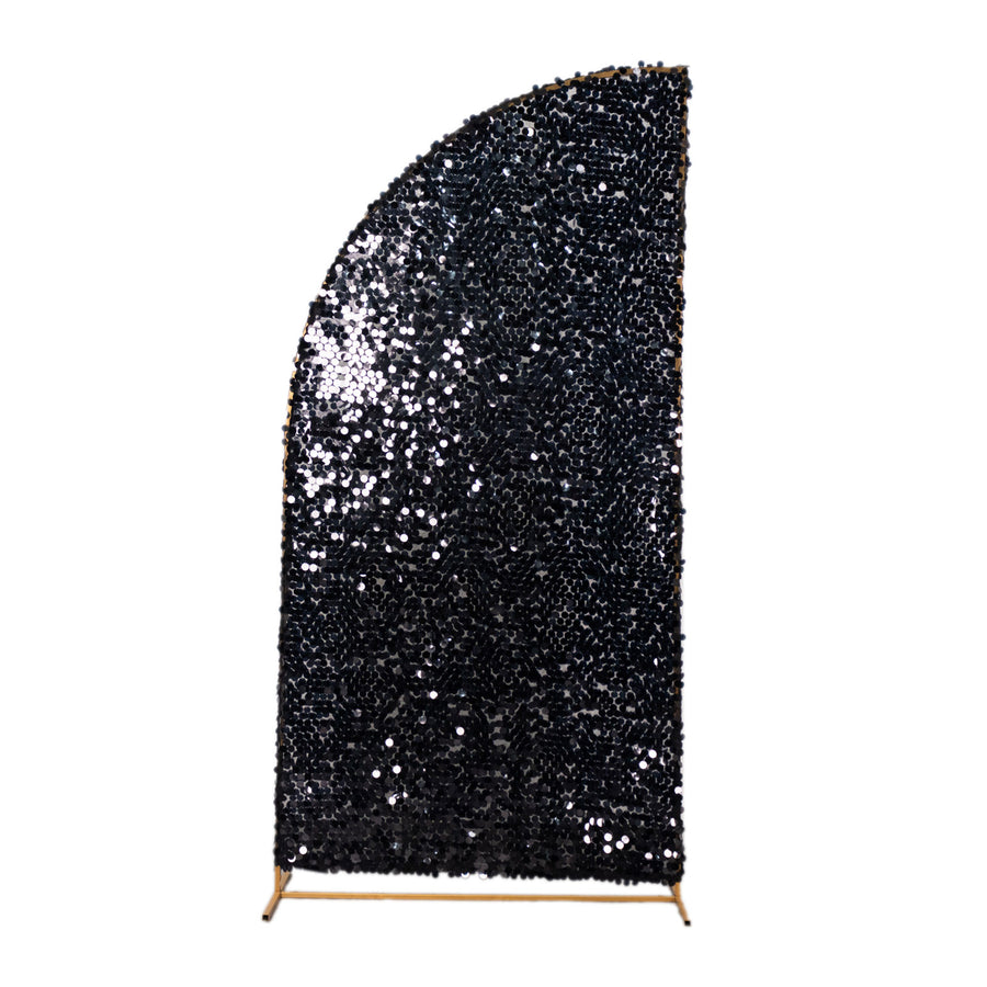 7ft Black Double Sided Big Payette Sequin Chiara Arch Cover For Half Moon Backdrop Stand#whtbkgd