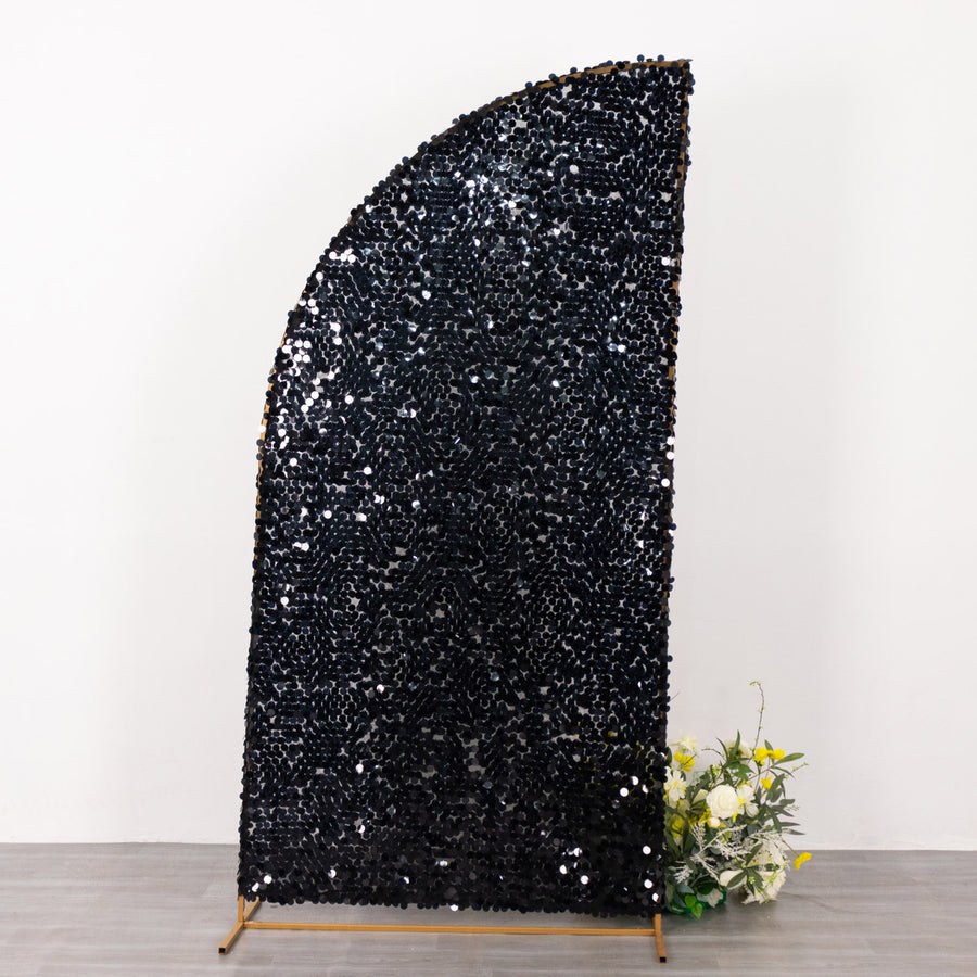 7ft Black Double Sided Big Payette Sequin Chiara Wedding Arch Cover For Half Moon Backdrop Stand