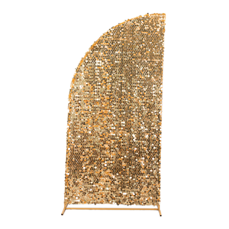 7ft Gold Double Sided Big Payette Sequin Chiara Arch Cover For Half Moon Backdrop Stand#whtbkgd