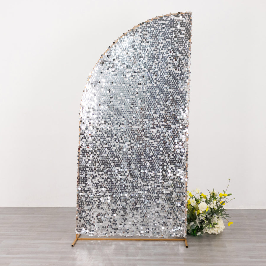 7ft Silver Double Sided Big Payette Sequin Chiara Wedding Arch Cover For Half Moon Backdrop Stand