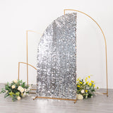 6ft Silver Double Sided Big Payette Sequin Chiara Wedding Arch Cover For Half Moon Backdrop Stand