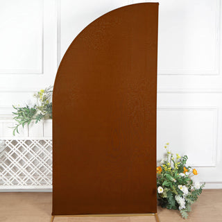 Transform Your Wedding Decor with the 7ft Cinnamon Brown Spandex Half Moon Chiara Backdrop Stand Cover