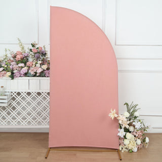 Enhance Your Wedding Arch with the Custom Fitted 6ft Matte Dusty Rose Spandex Half Moon Chiara Backdrop Stand Cover