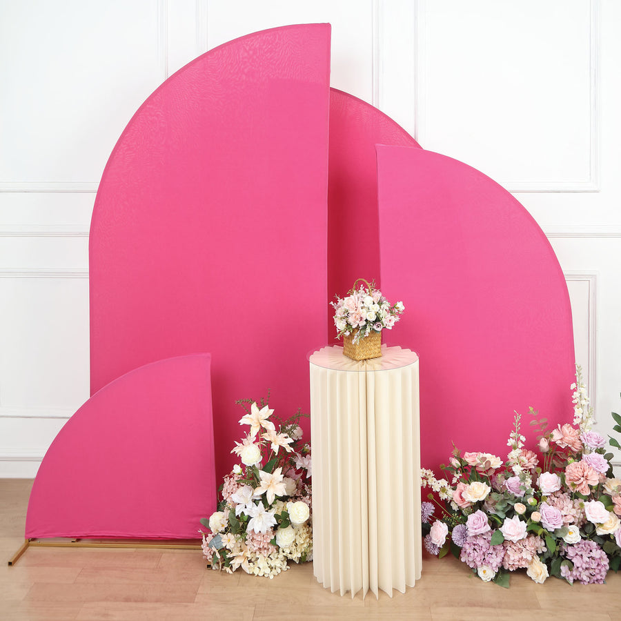 Set of 4 | Matte Fuchsia Spandex Half Moon Chiara Backdrop Stand Covers, Custom Fitted