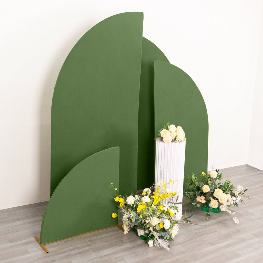 Set of 4 | Matte Olive Green Fitted Spandex Half Moon Wedding Arch Covers