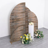 Set of 4 Brown Spandex Chiara Wedding Arch Covers With Rustic Wood Print, Fitted Covers Half Moon