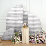 Set of 4 Whitewash Rustic Wood Print Spandex Chiara Wedding Arch Covers, Fitted Covers For Half Moon