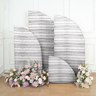Create Unforgettable Moments with Whitewash Rustic Wood Print Spandex Chiara Wedding Arch Covers