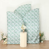 Set of 3 White Green Satin Chiara Wedding Arch Covers With Eucalyptus Leaves Print