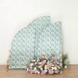 Set of 3 White Green Satin Chiara Wedding Arch Covers With Eucalyptus Leaves Print