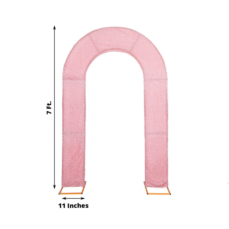 8ft Rose Gold Spandex Fitted U-Shaped Wedding Arch Cover With Shimmer Tinsel Finish