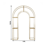 7.5ft Gold 3D Metal Wedding Arch Backdrop Stand with Round Top, Heavy-Duty Floral Balloon Frame