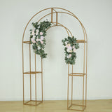 7.5ft Gold 3D Metal Wedding Arch Backdrop Stand with Round Top, Heavy-Duty Floral Balloon Frame