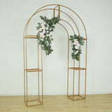 7.5ft Gold 3D Metal Wedding Arch Backdrop Stand with Round Top, Heavy-Duty Floral Balloon Frame