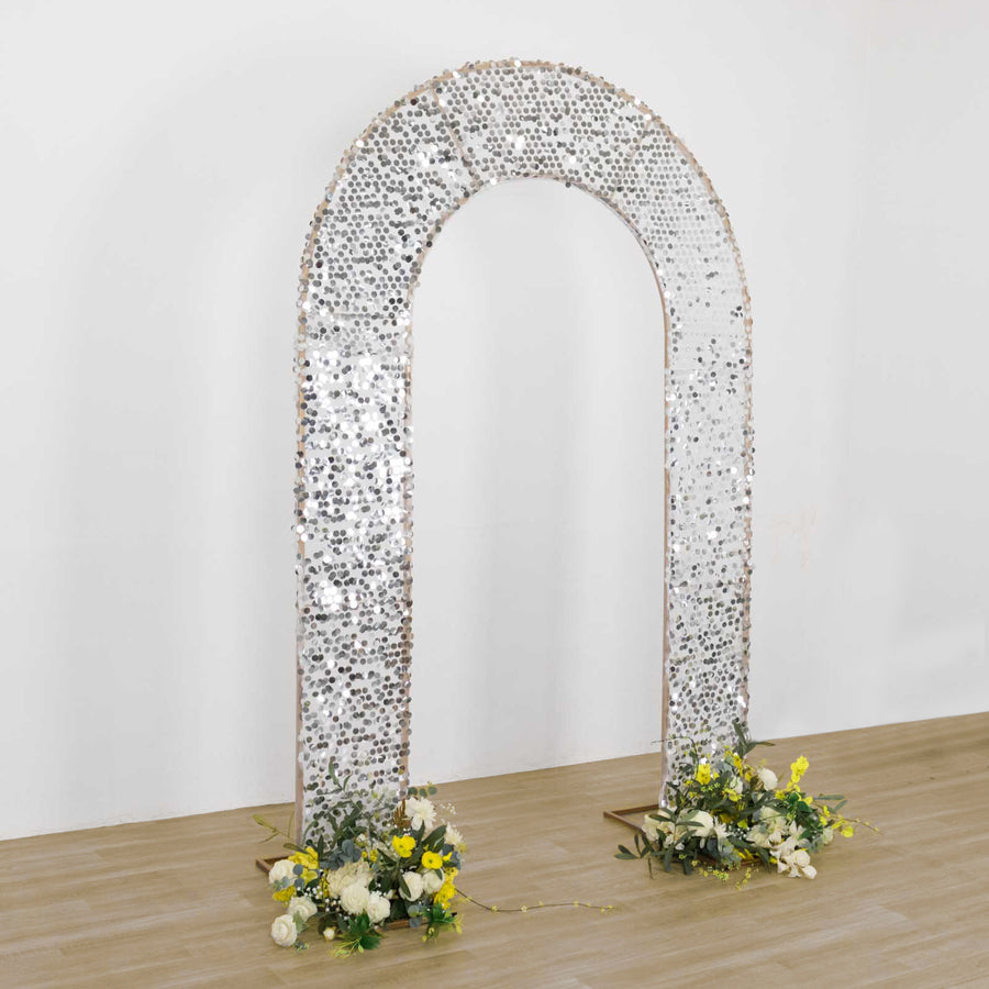 8ft Silver Big Payette Sequin Open Arch Wedding Arch Cover Sparkly U-Shaped Fitted Backdrop