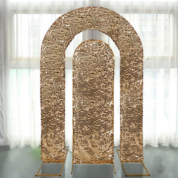 Set of 2 Gold Payette Sequin Wedding Arch Covers for Round Top and Double Arch Chiara Backdrop Stands - 6ft,8ft