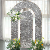 Set of 2 Silver Payette Sequin Wedding Arch Covers for Round Top and Double Arch Chiara Backdrop