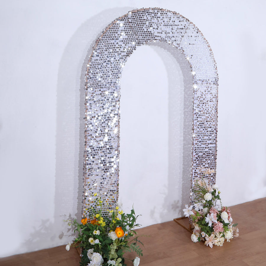 8ft Silver Double Sided Big Payette Sequin Open Arch Wedding Arch Cover, U-Shaped Wedding Slipcover