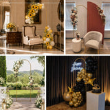 Decorative floral and balloon arch stand with modern rectangular silhouette and elegant gold finish