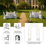 8ft Tall Gold Metal Round Top Double Arch Wedding Arbor Ceremony Stand, Flower Balloon Frame Backdrop Stand