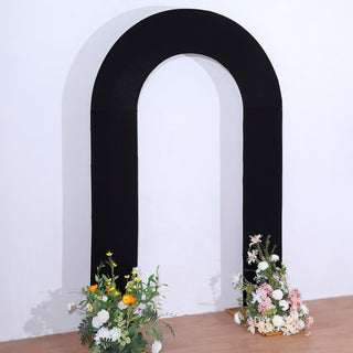 Elevate Your Event with the 8ft Black Spandex Fitted Arch Cover