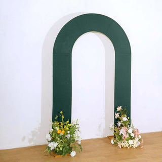Elevate Your Event with the 8ft Hunter Emerald Green Spandex Fitted Open Arch Wedding Arch Cover
