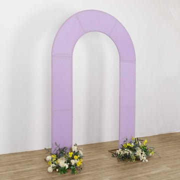8ft Lavender Lilac Spandex Fitted Open Arch Wedding Arch Cover, Double-Sided U-Shaped Backdrop Slipcover