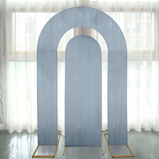 <span style="background-color:transparent;color:#000000;">Elegant Dusty Blue Spandex Fitted Arch Covers for Stunning Backdrops</span>