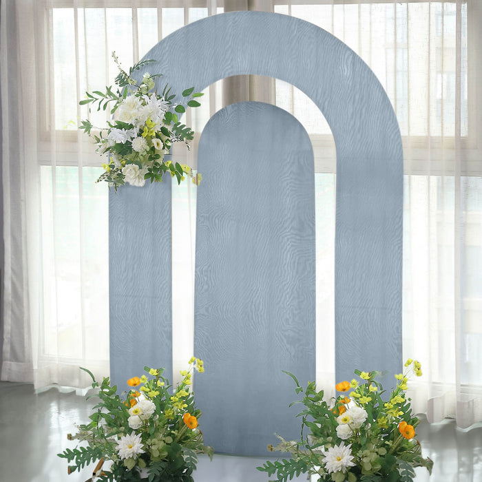 Set of 2 Dusty Blue Spandex Fitted Wedding Arch Covers for Round Top and Double Arch