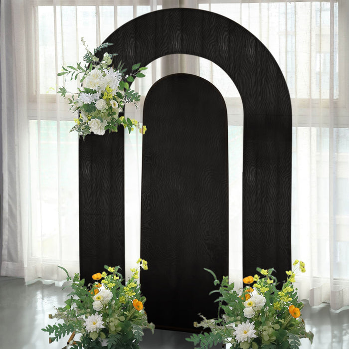 Set of 2 Black Spandex Fitted Wedding Arch Covers for Round Top and Double Arch