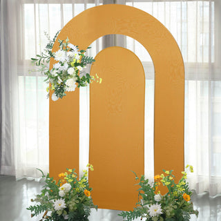 <span style="background-color:transparent;color:#000000;">Elegant Gold Spandex Fitted Arch Covers for Stunning Backdrops</span>