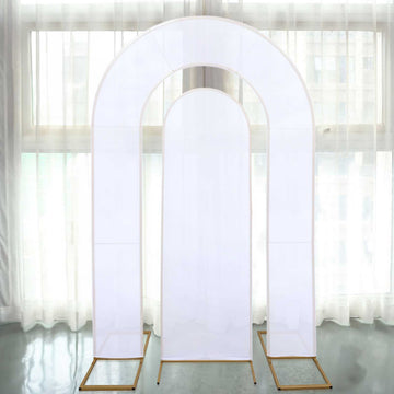 Set of 2 White Spandex Fitted Wedding Arch Covers for Round Top and Double Arch Chiara Backdrop Stands - 6ft,8ft