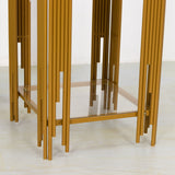 Set of 3 Gold Metal Plinths Cake Table Pedestal Stands With Square Acrylic Plates