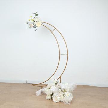 4ft Gold Metal Half Crescent Moon Wedding Arbor Frame, Table Top Centerpiece Curved Design Arch Flower Balloon Stand