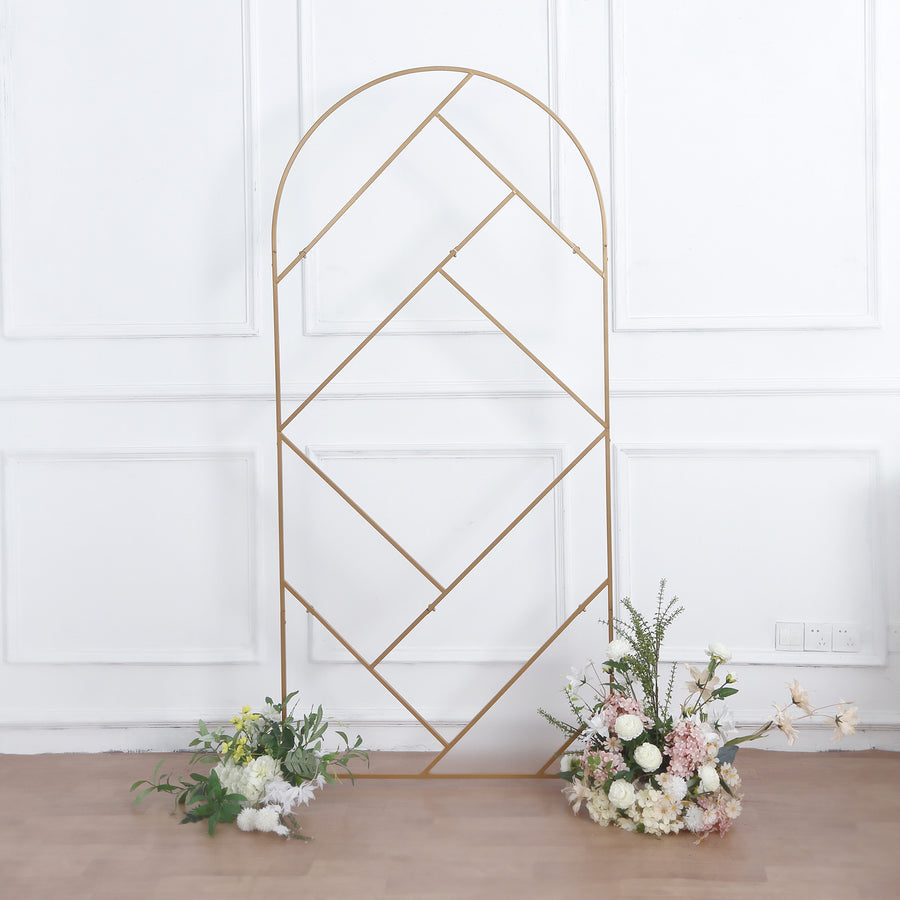 7ft Tall Gold Metal Round Top Geometric Flower Frame Prop Stand