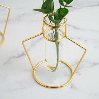 Charming Gold Metal Frame Test Tube Vase Flower Stands
