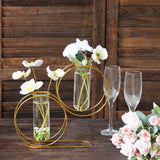 2 Pack 10inch Gold Metal Geometric Floating Glass Vase Centerpiece, Nordic Style Double Ring Test