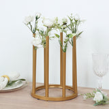 10inch Gold Metal 8-Tubes Single Stemmed Flower Vase Centerpiece with Hollow Round Base