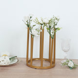 10inch Gold Metal 8-Tubes Single Stemmed Flower Vase Centerpiece with Hollow Round Base