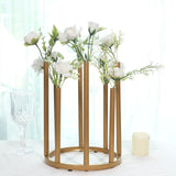 10inch Gold Metal 8-Tubes Single Stemmed Flower Vase Centerpiece with Hollow Round Base