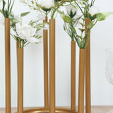 10inch Gold Metal 8-Tubes Single Stemmed Flower Vase Centerpiece with Hollow Round Base