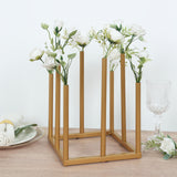 Gold Metal 8-Tubes Single Stemmed Flower Vase Centerpiece with Hollow Square Base